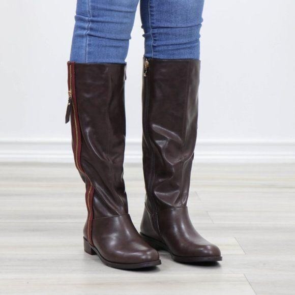 Brown Below Knee Rider Boots Light Faux Fur Inside - Picture 5 of 11